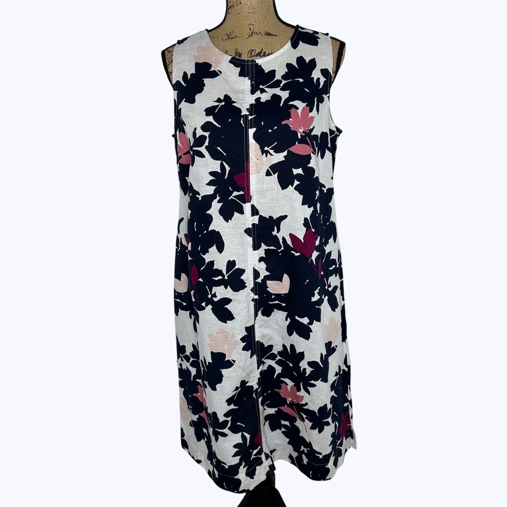 Liz Claiborne Linen Blend Floral Midi Dress Pockets Summer‎ Vacation Resort Sz M